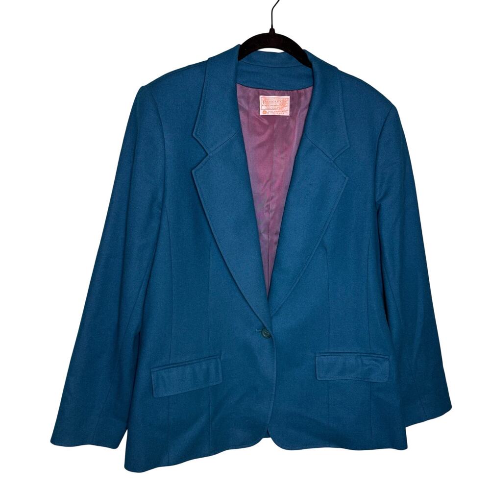 Pendleton Women’s Teal Wool Blazer Made in USA Vintage Tailored Jacket Size 18